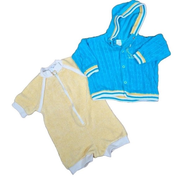 Vintage 70s Baby Terry Cloth Jacket and One Piece 6 to 12 Months - Picture 2 of 10